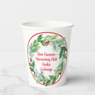 Watercolor Christmas Holiday Wreath CUSTOM Paper Cups