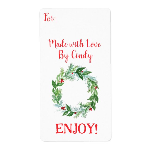 Watercolor Christmas Holiday Wreath MADE WITH LOVE (Front)