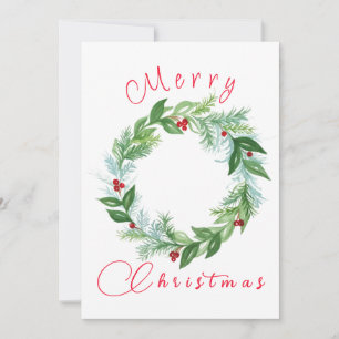Watercolor Christmas Holiday Wreath PERSONALIZE  Card