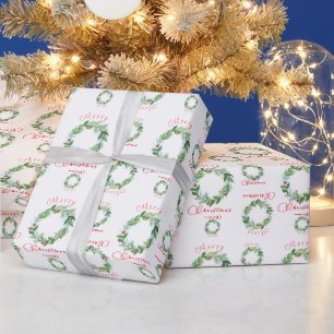 Watercolor Christmas Holiday Wreath Wrapping Paper