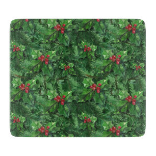 Watercolor Christmas Holly Berries Cutting Board