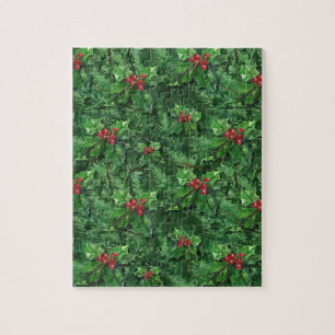 Watercolor Christmas Holly Berries Jigsaw Puzzle