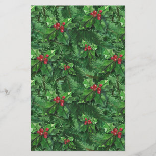 Watercolor Christmas Holly Berries Stationery