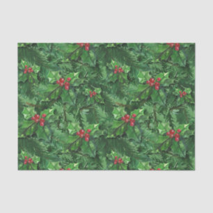 Watercolor Christmas Holly Berries Tissue Paper