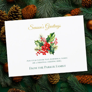 Watercolor Christmas Holly Holiday Card