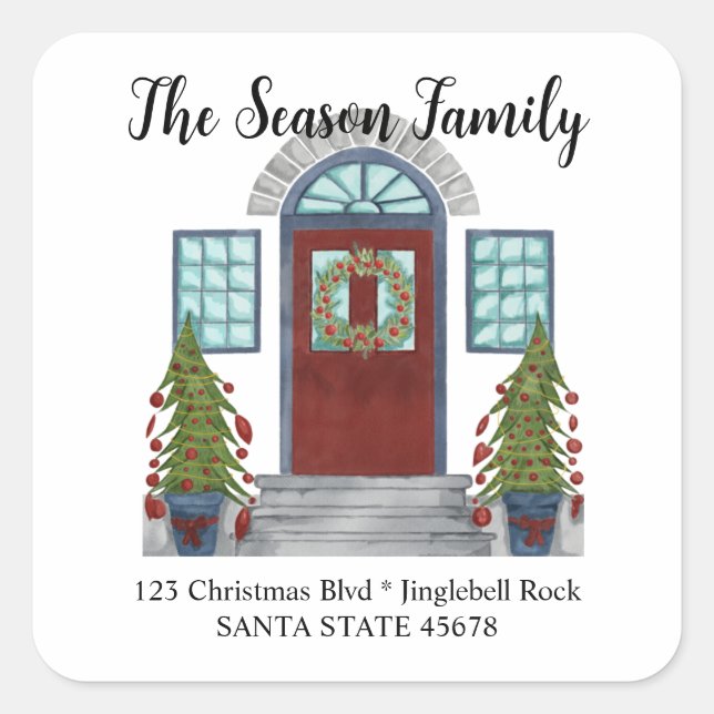 Watercolor Christmas home  Envelope seal (Front)