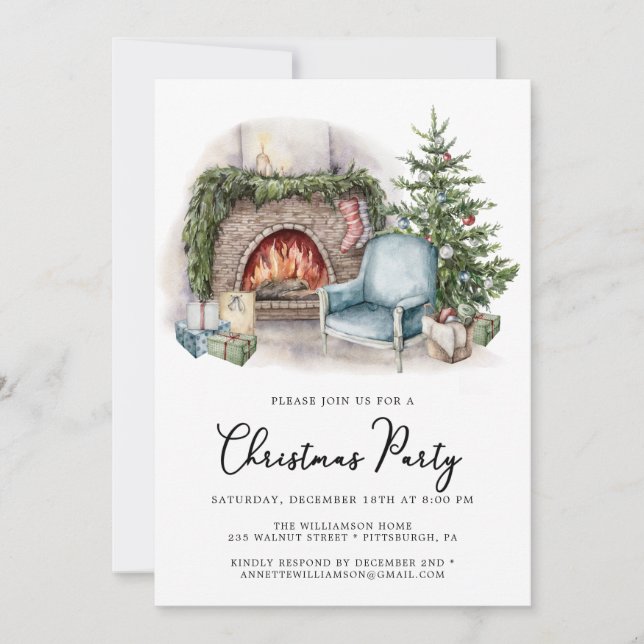 Watercolor Christmas Home Holiday Party Invitation (Front)