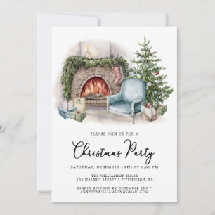 Watercolor Christmas Home Holiday Party Invitation