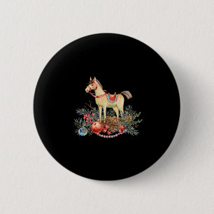 Watercolor Christmas Horse and Decorations   6 Cm Round Badge