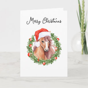 Watercolor Christmas Horse Custom Photo & Text Holiday Card