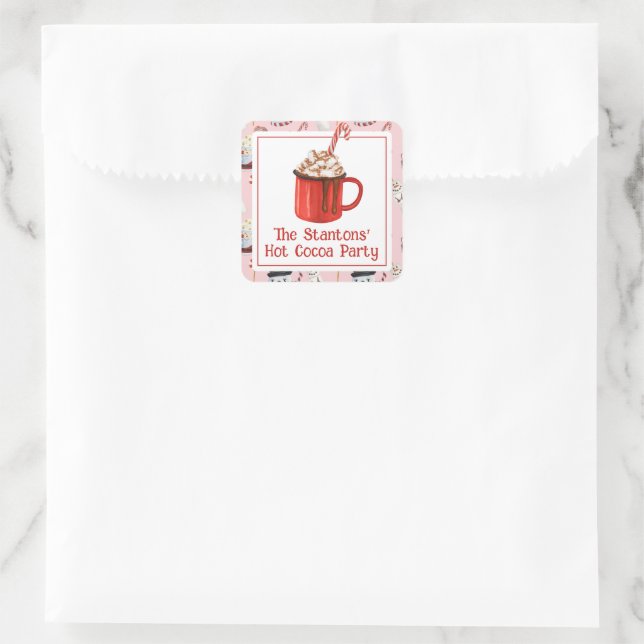 Watercolor Christmas Hot Chocolate Cocoa Party Square Sticker (Bag)