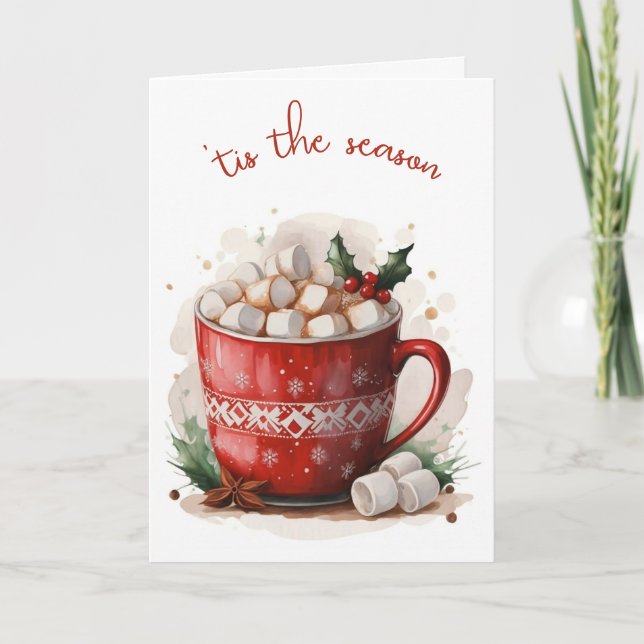 Watercolor Christmas Hot Chocolate Holiday Card (Front)