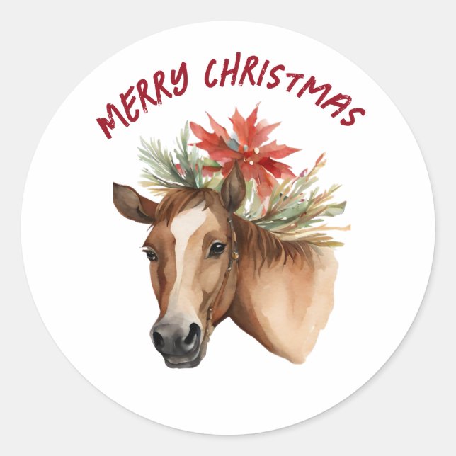 Watercolor Christmas House  Classic Round Sticker (Front)