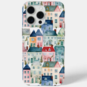 Watercolor Christmas Houses seamless pattern. iPhone 15 Pro Max Case