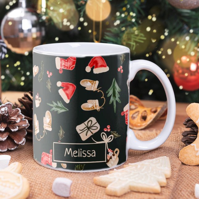 Watercolor Christmas illustration pattern green Coffee Mug (Creator Uploaded)