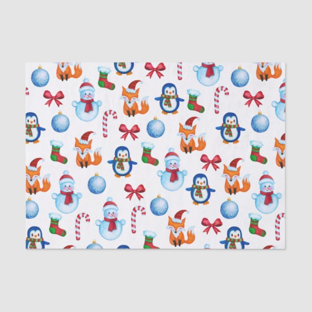 Watercolor Christmas Illustration Pattern Tissue Paper (Front)