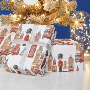 Watercolor Christmas in London Wrapping Paper 