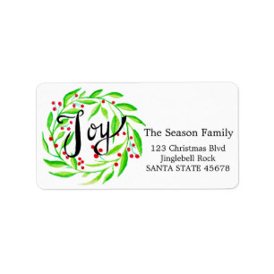 watercolor christmas joy holly address label