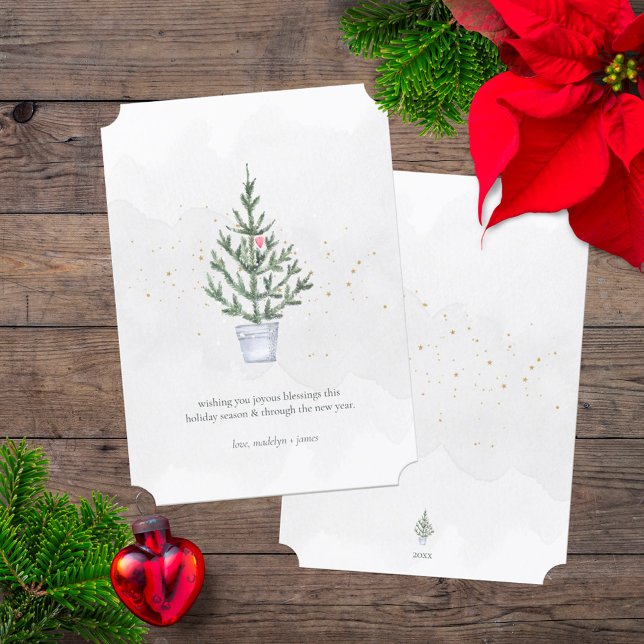 Watercolor Christmas Joyous Blessings Minimalist Holiday Card (Creator Uploaded)