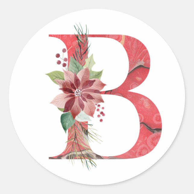 Watercolor christmas letter B Classic Round Sticker (Front)
