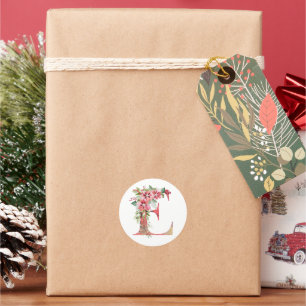 Watercolor christmas letter E Classic Round Sticker