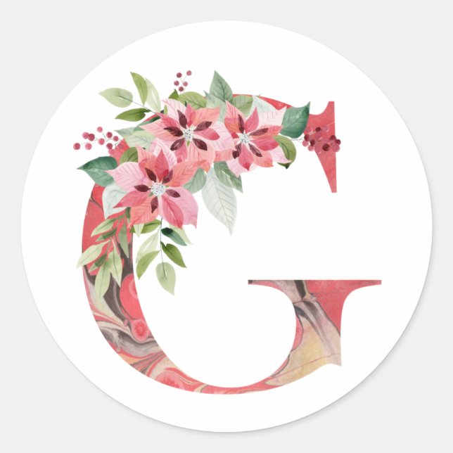 Watercolor christmas letter G Classic Round Sticker (Front)