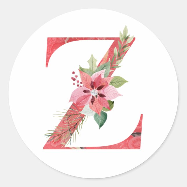 Watercolor christmas letter Z Classic Round Sticker (Front)