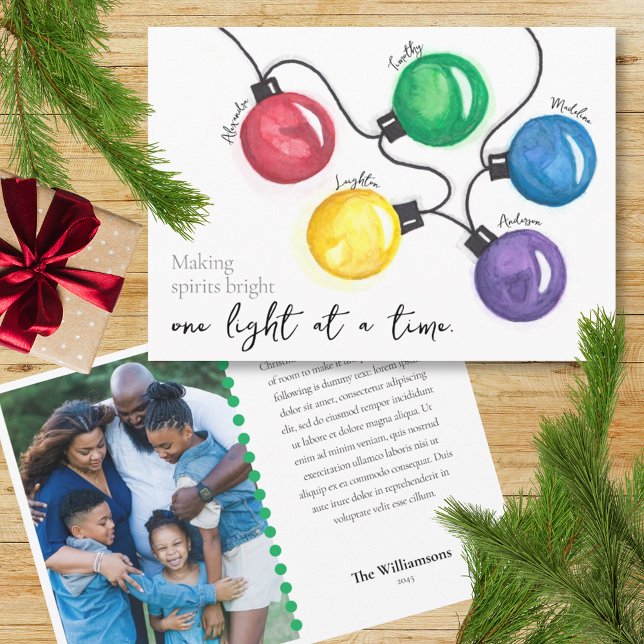 Watercolor Christmas Lights Family Photo  Holiday Card (Creator Uploaded)