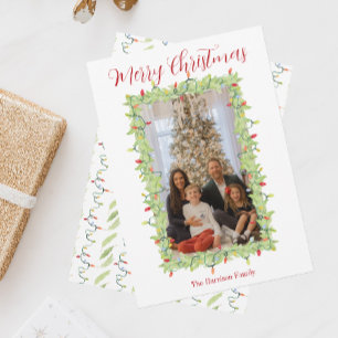 Watercolor Christmas Lights Garland Holiday Card