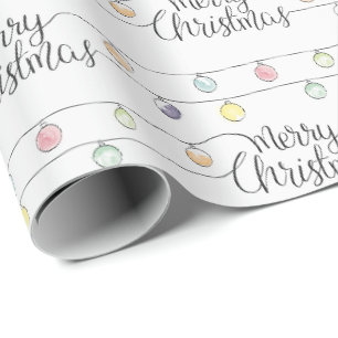 Watercolor Christmas Lights Merry Christmas Wrapping Paper