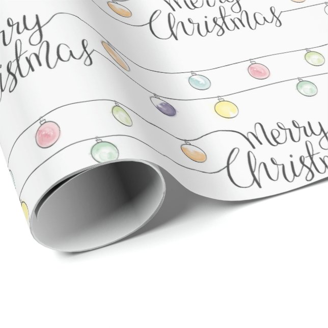 Watercolor Christmas Lights Merry Christmas Wrapping Paper (Roll Corner)
