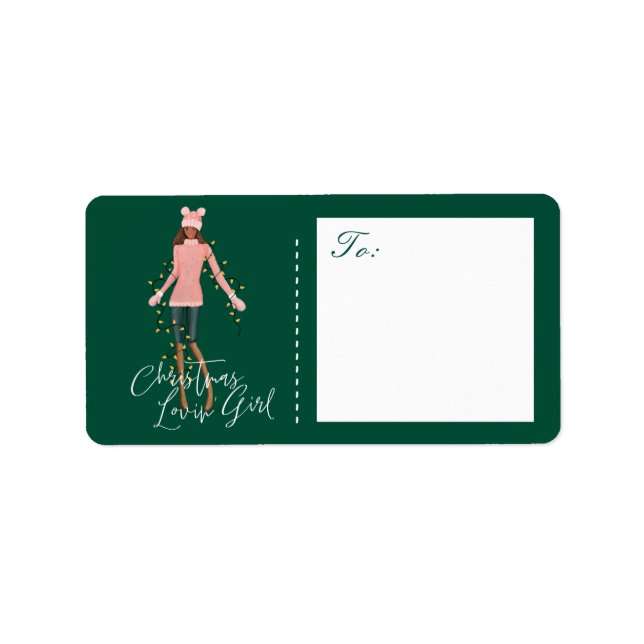 Watercolor Christmas Lovin' Girl Wrapped In Lights Label (Front)