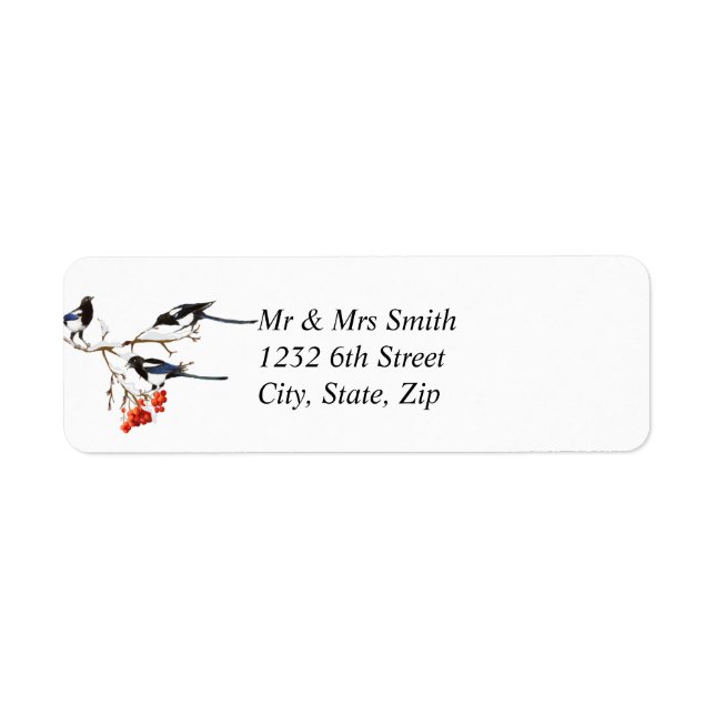 Watercolor Christmas Magpie Bird Berry Bush (Front)