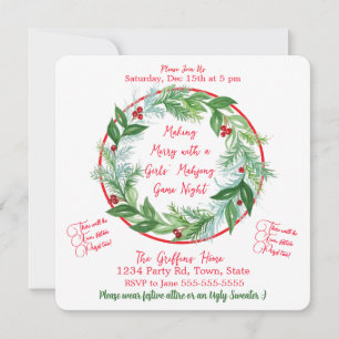 Watercolor Christmas MAHJONG Holiday Party Invitation