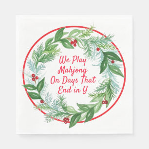 Watercolor Christmas MAHJONG Holiday Wreath  Napkin