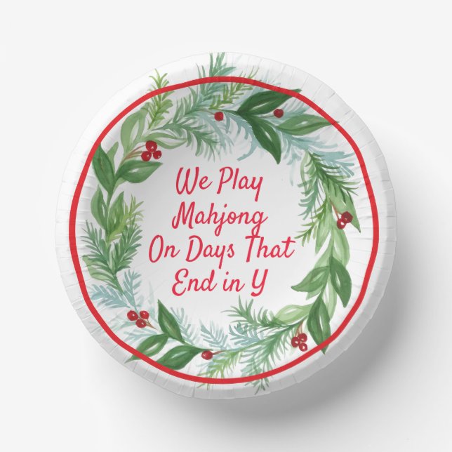 Watercolor Christmas MAHJONG Holiday Wreath  Paper Plate (Front)