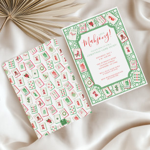 Watercolor Christmas Mahjong Tiles Party Invitation