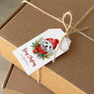 Watercolor Christmas Maltese Dog Gift Tags