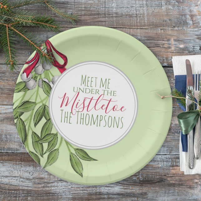 Watercolor Christmas Merry Mistletoe Custom Paper Plate (Creator Uploaded)