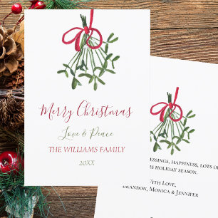 Watercolor Christmas Mistletoe Elegant Botanical Holiday Card
