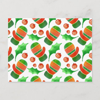 Watercolor Christmas Mittens Pattern Postcard