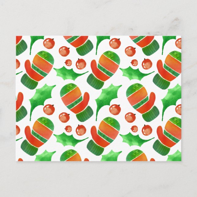 Watercolor Christmas Mittens Pattern Postcard (Front)