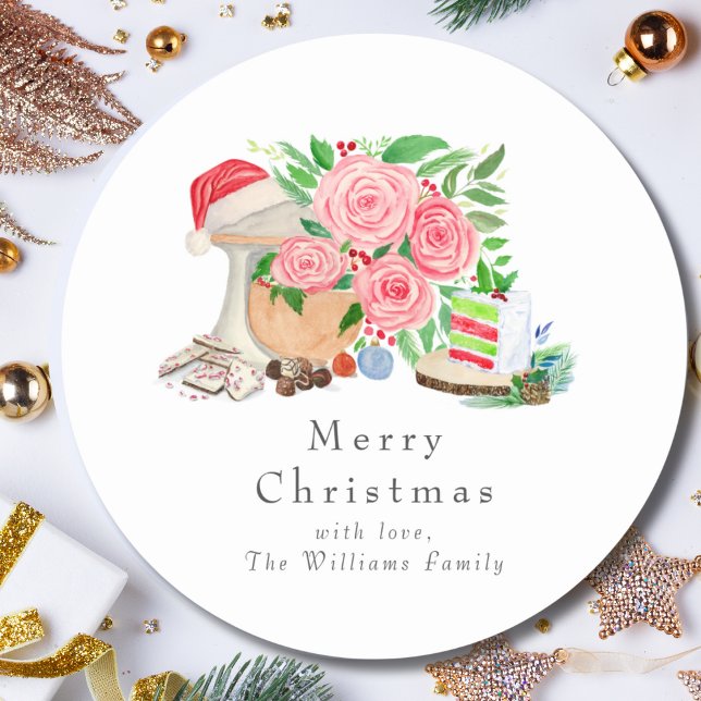 Watercolor Christmas Mixer With Holiday Desserts Classic Round Sticker (Creator Uploaded)