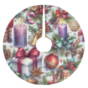 Watercolor Christmas Motif Holiday Brushed Polyester Tree Skirt