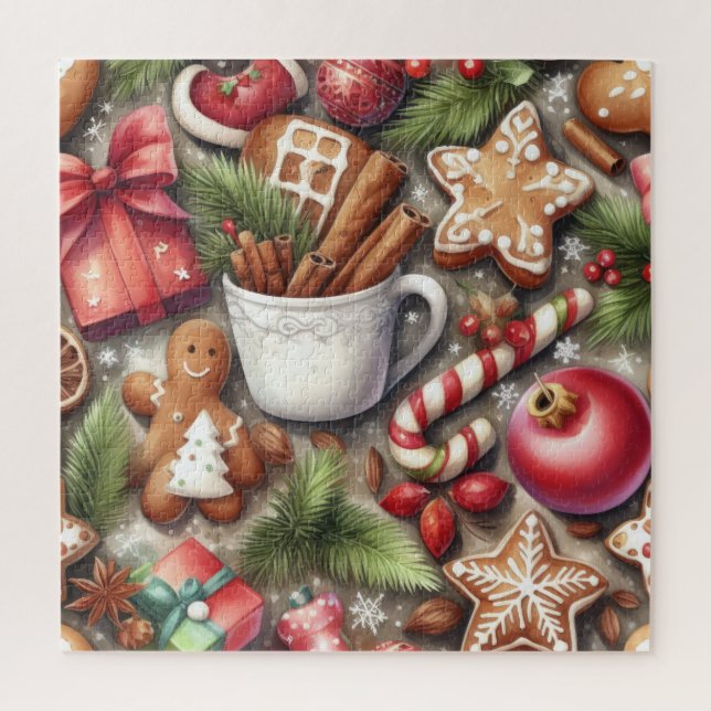 Watercolor Christmas Motifs Holiday Jigsaw Puzzle (Vertical)