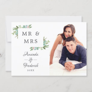 Watercolor Christmas Mr and Mrs photo Holiday Card