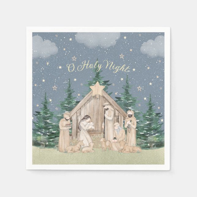 Watercolor Christmas Nativity Napkin (Front)