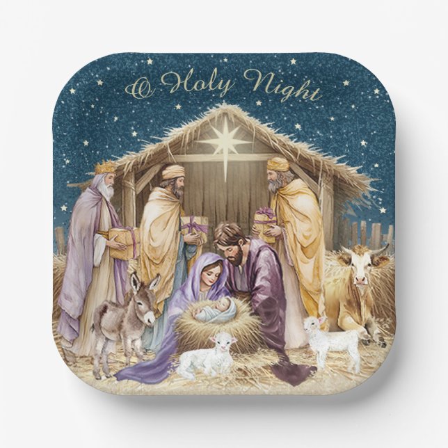Watercolor Christmas Nativity Paper Plate (Front)