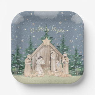 Watercolor Christmas Nativity Paper Plate