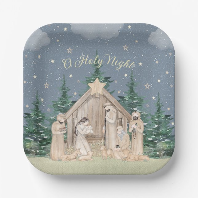 Watercolor Christmas Nativity Paper Plate (Front)